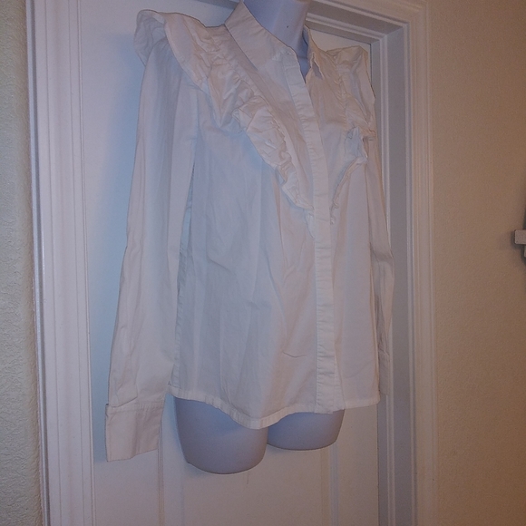 Olivia Culpo White Ruffle Button Down Shirt - Picture 5 of 8